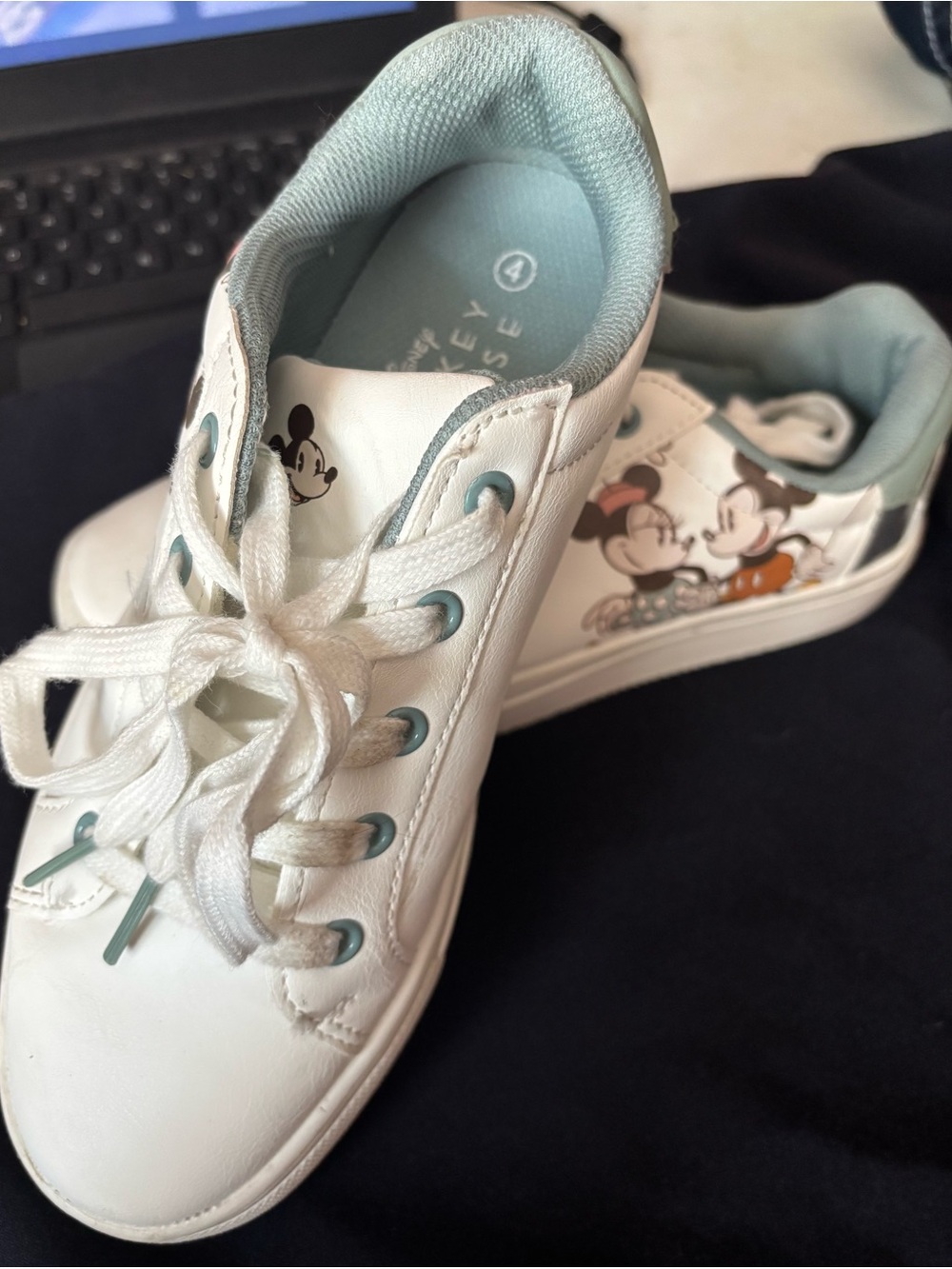 Disney White Sneakers with Light Blue Accents and Mickey Print